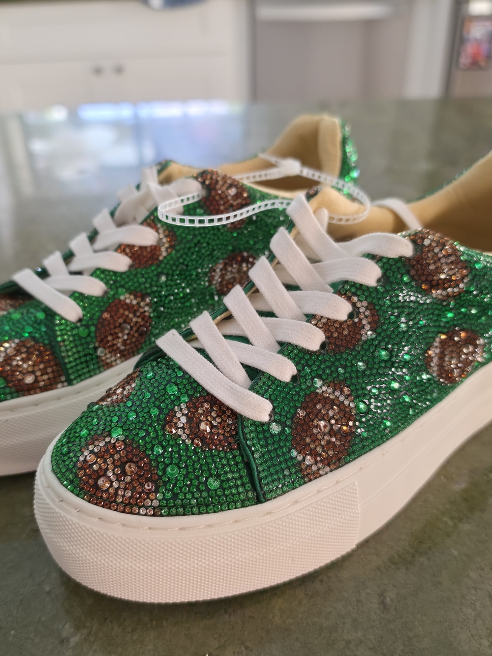Football Inspired Betsey Johnsom Rhinestones Platform Sneakers  Size 6
